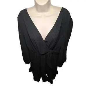 City Chic Dress Black Dobby Tiered Long Sleeve Size Medium